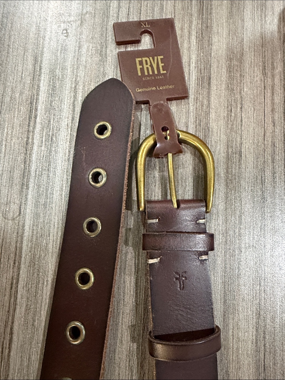 Frye Brown Leather Grommet Belt with Brass Buckle - Picture 2 of 6